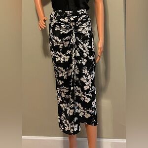 Commense Floral Black and White Midi Skirt